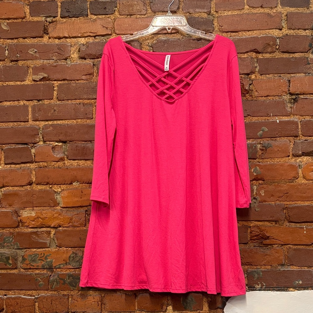Zenana Plus Size Hot Pink Criss Cross‎ Top Tunic Size 3X